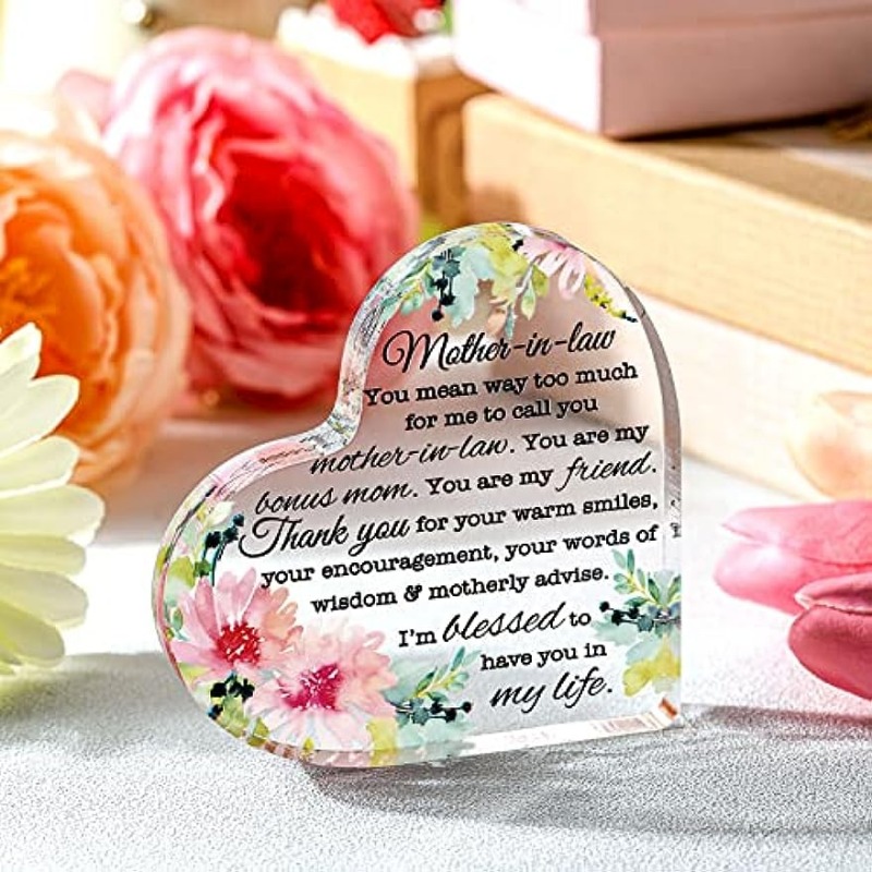 1c, Mother In Law Gift Mom Gift Acrylic Heart Mothers Plaque Thank You Gifts  Grateful Birthday
