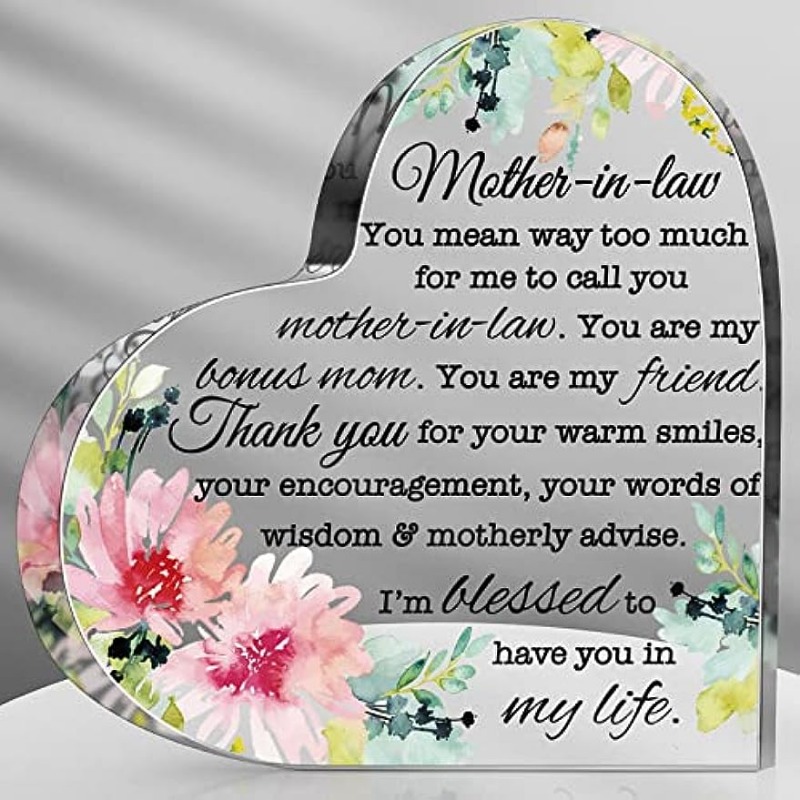 1c, Mother In Law Gift Mom Gift Acrylic Heart Mothers Plaque Thank You Gifts  Grateful Birthday