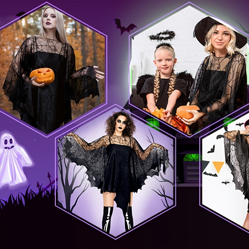 1pc, Halloween Poncho For Women, Black Lace Spider Web Halloween Cape  Skeleton Poncho Adult Size, Day Of The Dead Costume, Halloween Decorations,  Hall