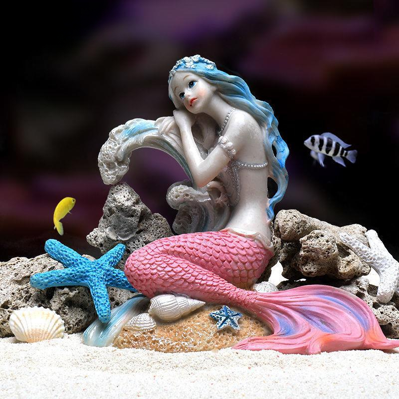 Mermaid Miniature Aquarium Decorations Resin Statue Figurine Fish Tank  Ornament