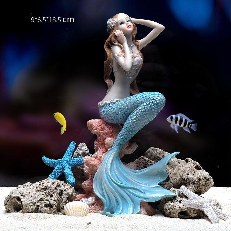 Mermaid Miniature Aquarium Decorations Resin Statue Figurine Fish Tank  Ornament