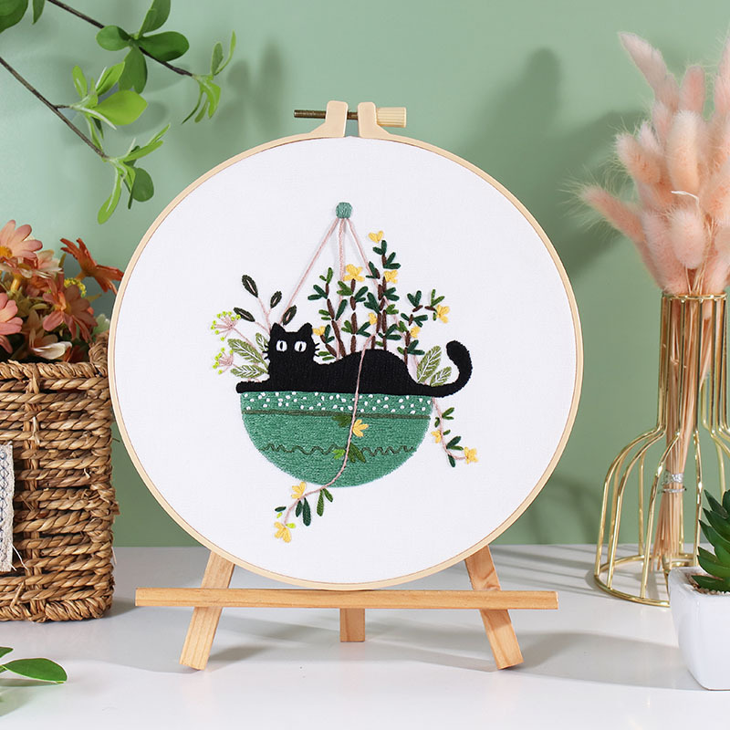 Black Cat on Yellow Pot 🐈‍⬛ Beginners Embroidery Kit Tutorial