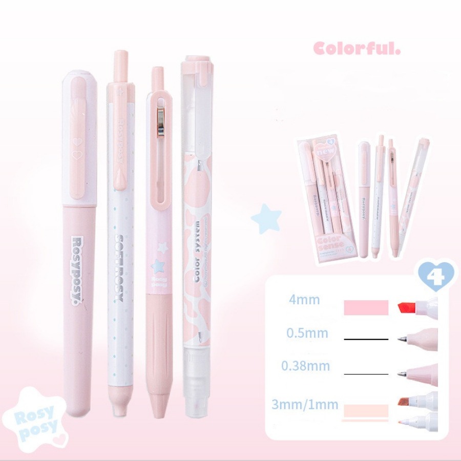 4pcs/box Soft Brush Tip Marker Pens Kawaii Lipstick Highlighter