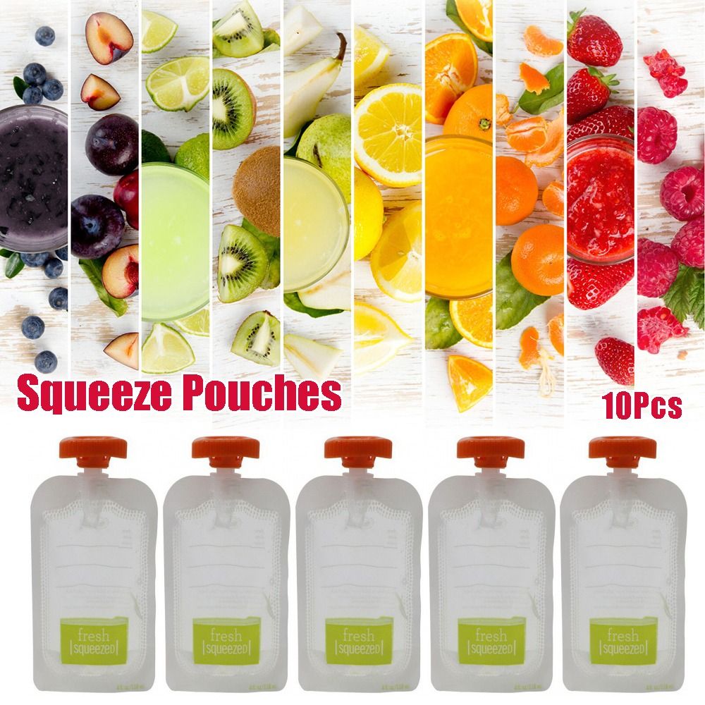 7pcs Set Baby Food Pouch Maker Reusable Pure Color Pouches Toddler Fruit  Squeeze Puree Filler For Kids