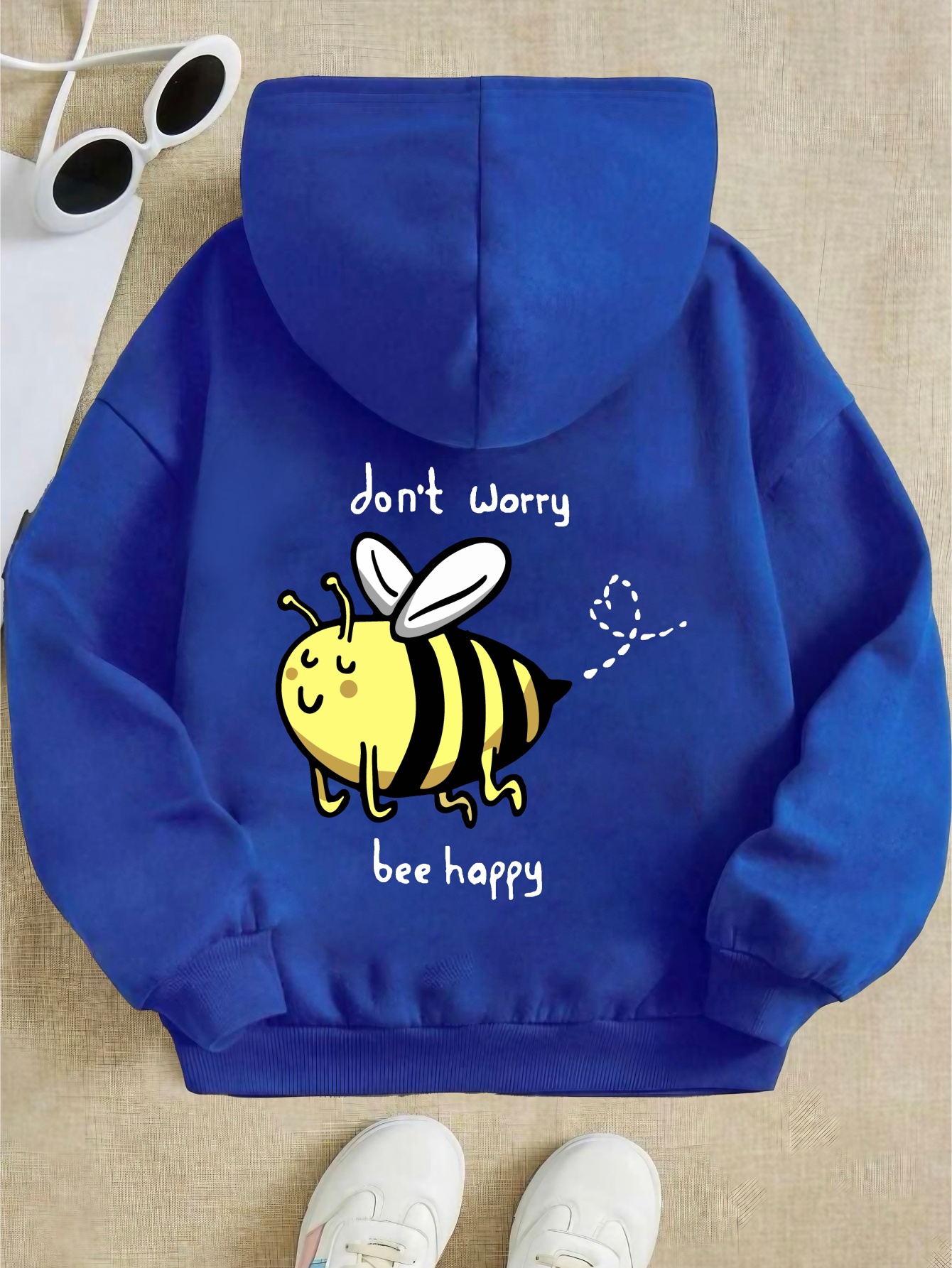 Cartoon Happy Bee Print Kids Girls Hoodie Back Graphic Hooded