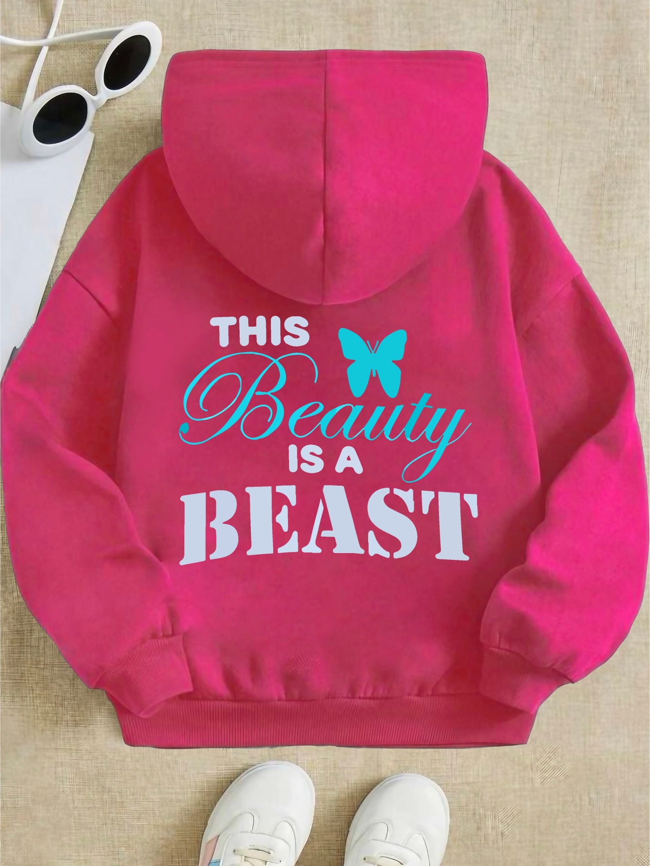 Beauty A Beast Back Print Hoodies Girls Kangaroo Pocket Temu