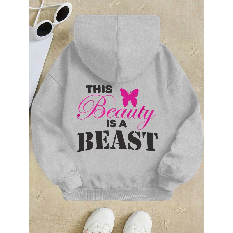 

''this Beauty Is A Beast'' Back Print Hoodies For Girls With Kangaroo Pocket, Graphic Hoodie, Comfy Loose Trendy Hooded Pullover, Gifts