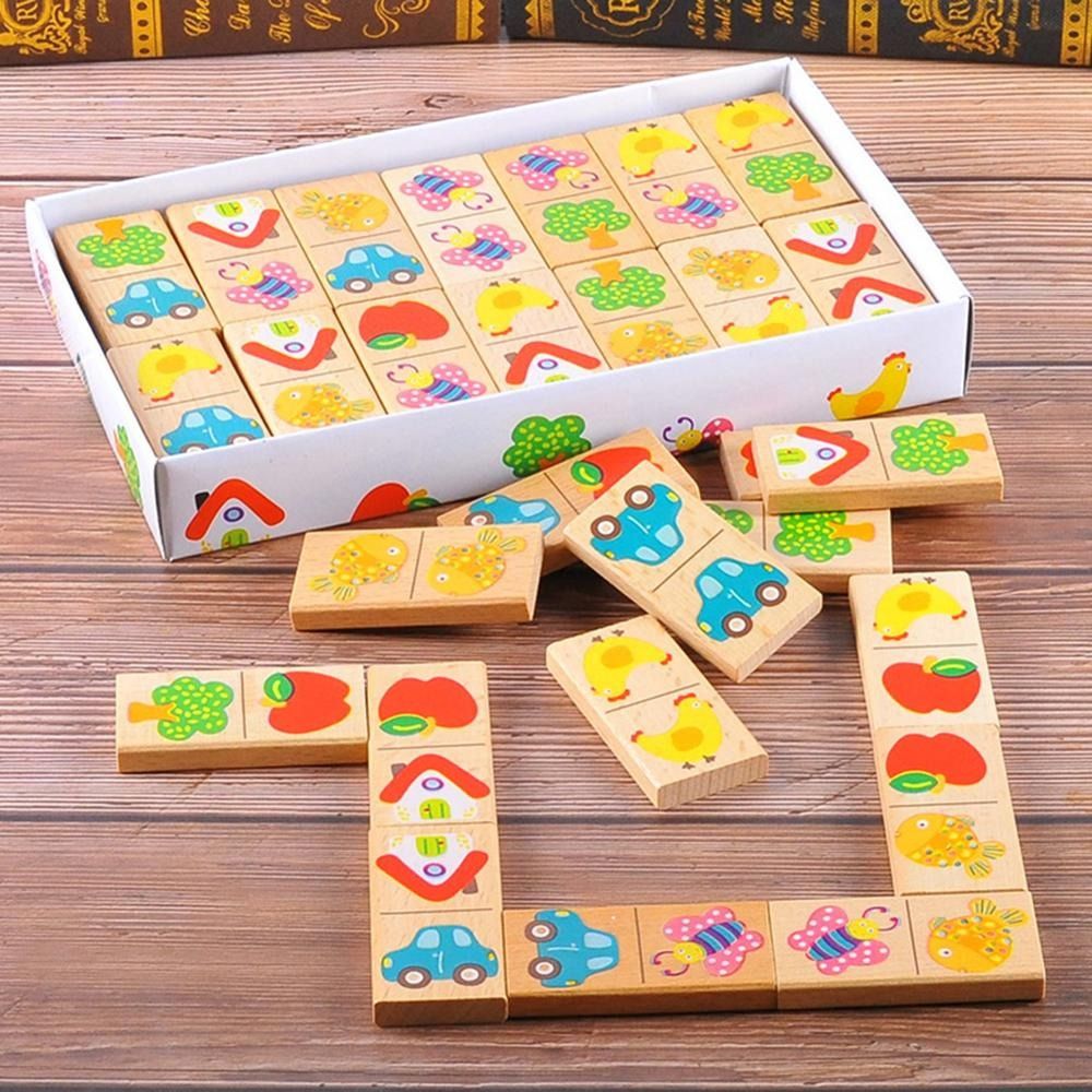 Dominoes Domino Set Game Blocks Kids Wooden Toy Tiles Block Dominos Toys  Adults Box Travel Building Stacking Entertainment - AliExpress