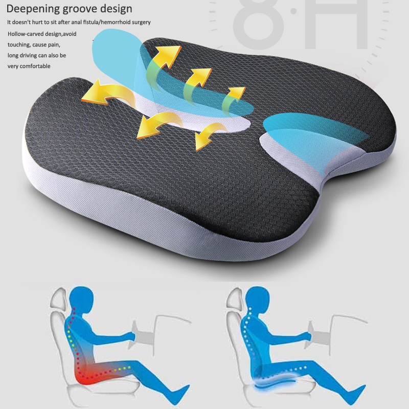 Car Seat Cushion Orthopedic Non Slip Memory Foam Back Pain Relief Pad Office