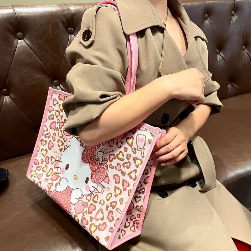 Hello Kitty Tote Bag Polyurethane Leather Shopping Bag with Zipper