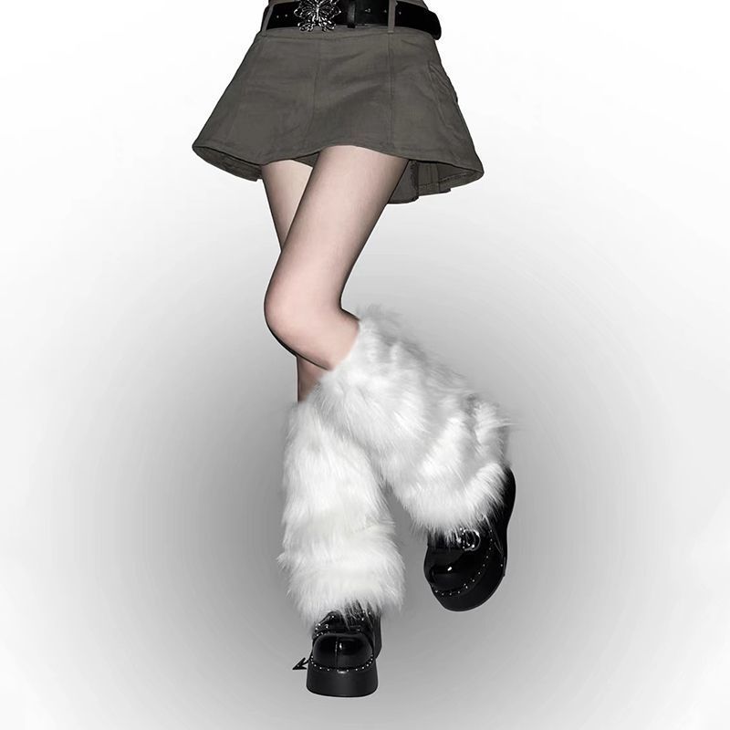 

Women's Faux Fur Winter Leg Warmer, Y2k Streetwear Fashion Jk Plush Fuzzy Boots Cuff Covers
