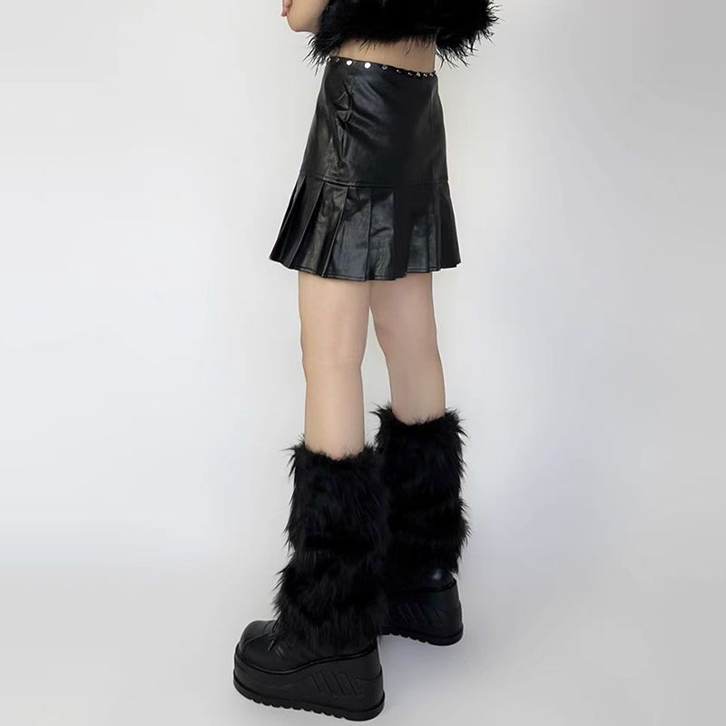 Women's Faux Fur Winter Leg Warmer Y2k Streetwear Fashion Jk - Temu