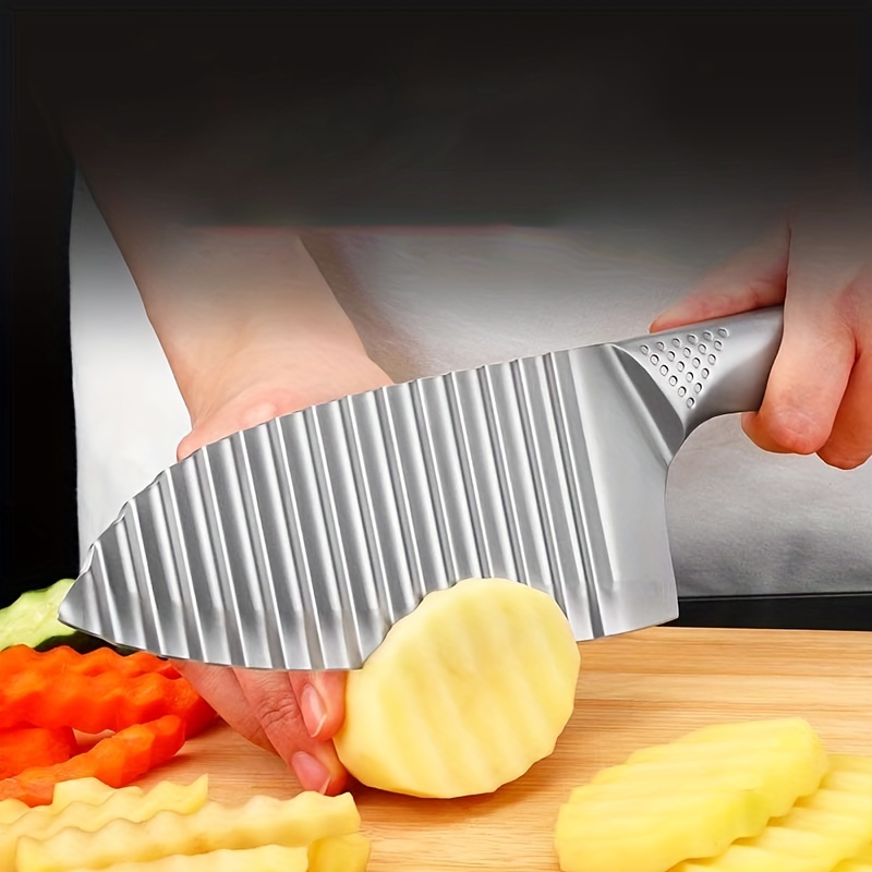 Stainless Steel Wooden Handle Potato Slicer French Fries Cutter Potato  Corrugated Knife Vegetable Cutter Wave-shaped Potato Knife - Temu