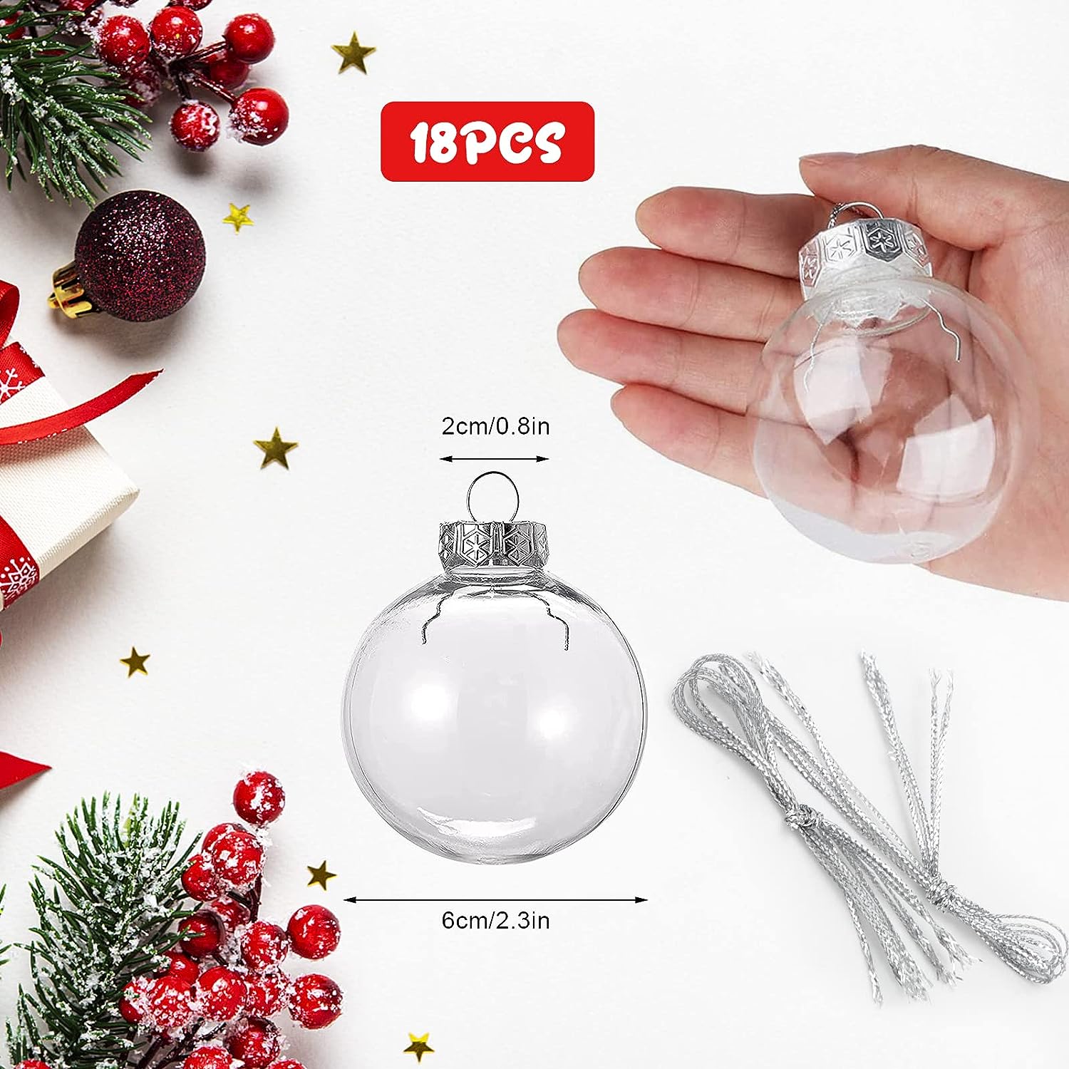 Great Choice Products 25Pcs Diy Christmas Balls Ornaments Fillable Clear  Hanging Ball Xmas Tree Decor