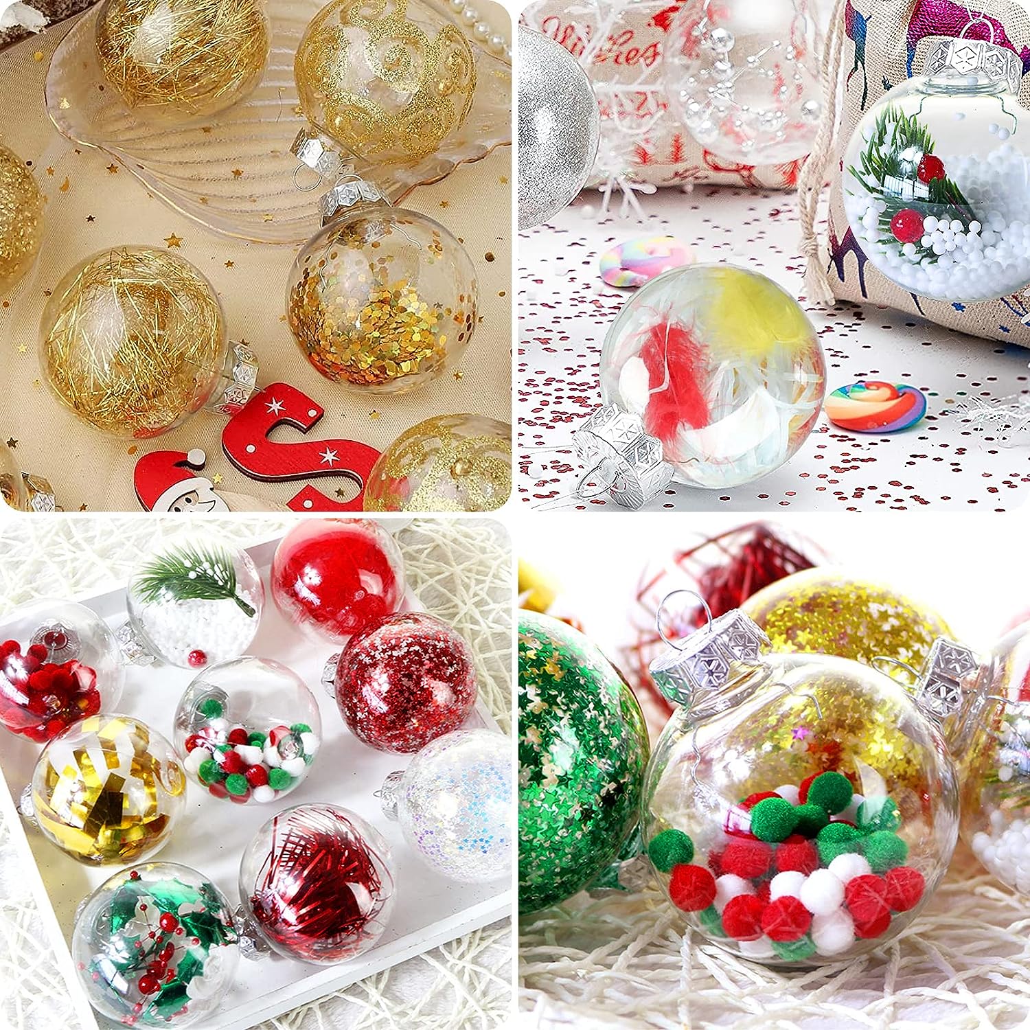 10PCS 3.15 Inch Removable Top Clear Hanging Ornaments Ball,Clear Plastic  Fillable Balls Ornament, DIY Plastic Ornaments Round Balls, Perfect for
