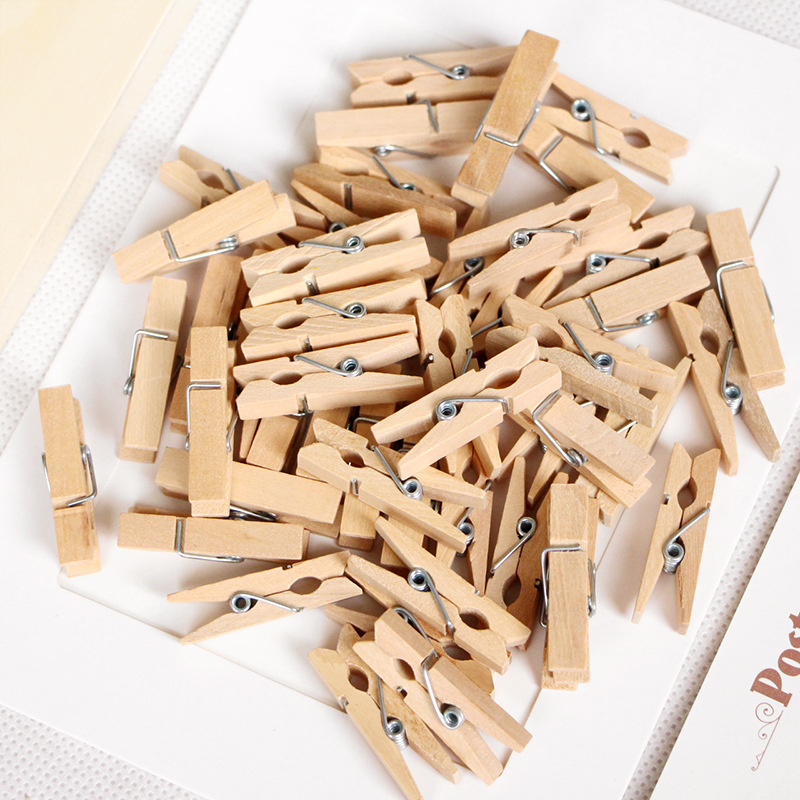 

50/100pcs Mini Natural Wooden Clips, 25mm Photo Clips, Craft Decoration Clips, Socks Clothes Drying Pins Clips, Household Clothespins