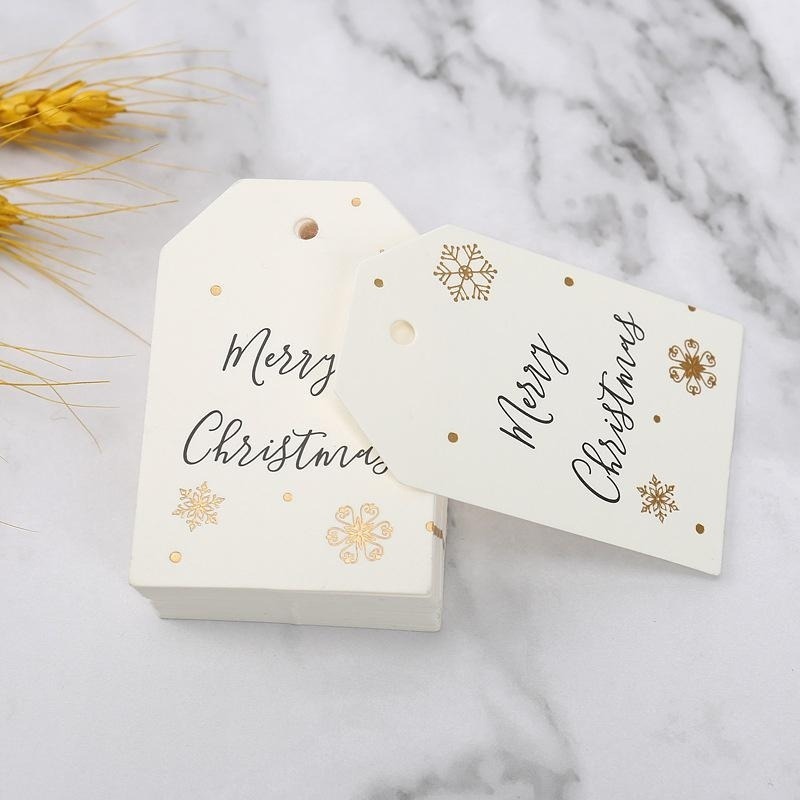 100pcs/set White Merry Christmas Tags, Small Snowflake Decoration, Gift  Card, Hanging Paper Cards