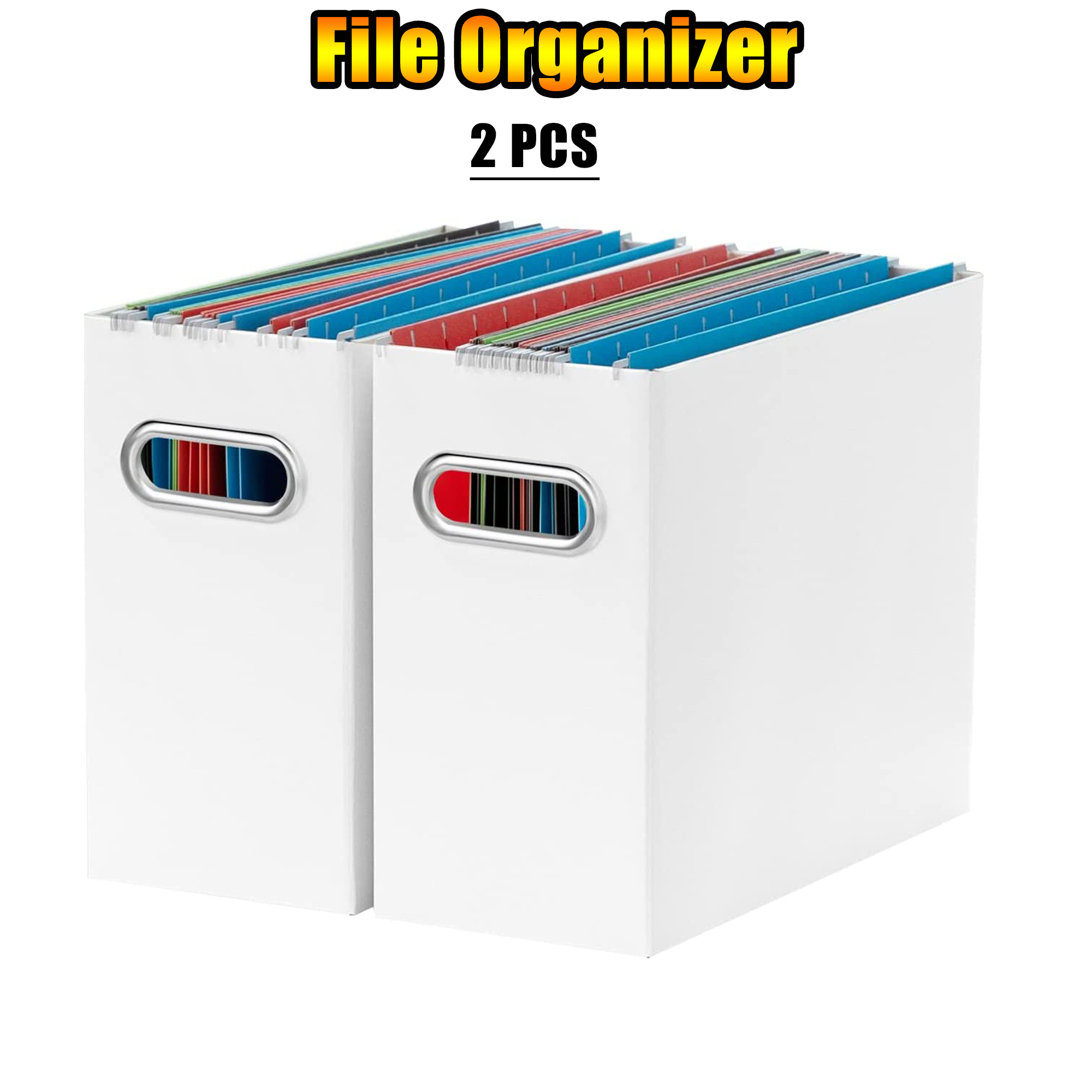 File Organizer Cardboard File Box for Letter Size Hanging File Folder  Storage 2P