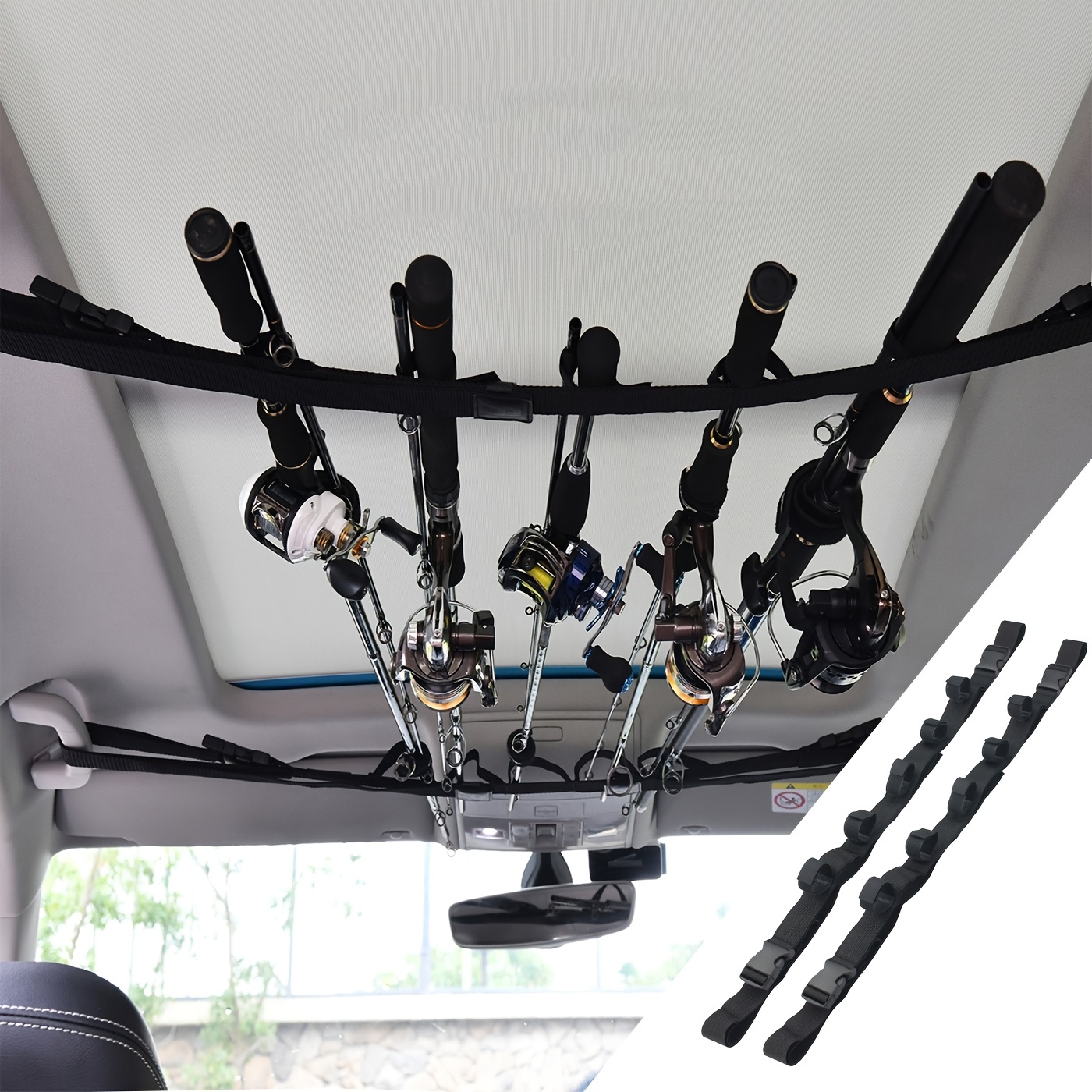 2pcs Adjustable Vehicle Fishing Rod Holder, 5 Rods Capacity Heavy Duty  Nylon Rod Carrier, Fishing Pole Rack Belt For Car