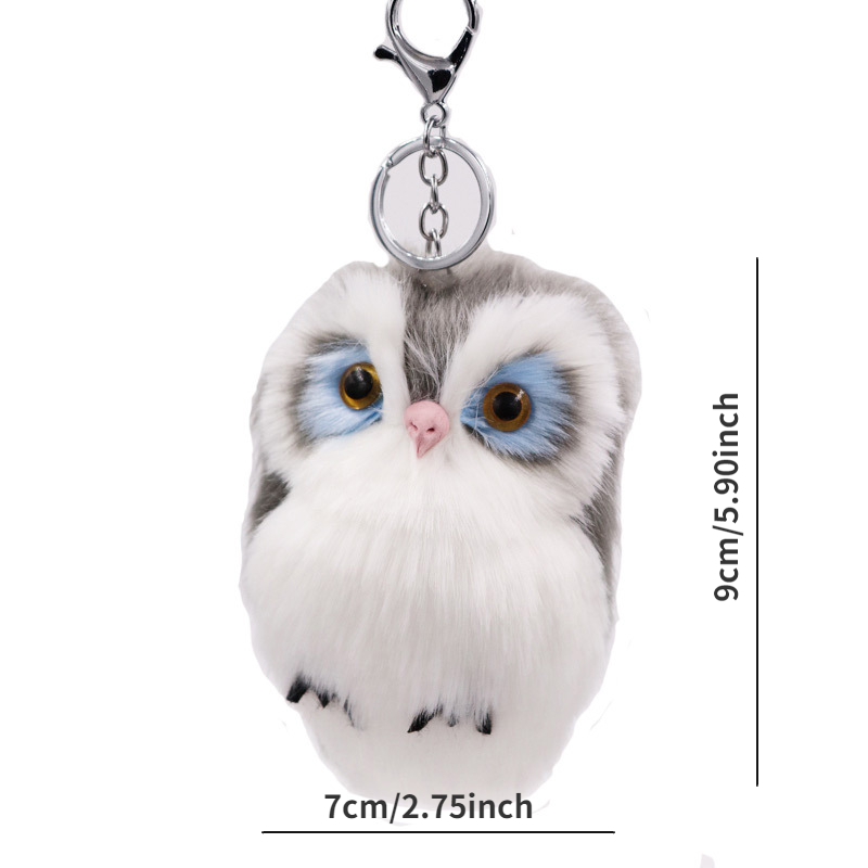Cute Tiny Plush Faux Rabbit Fur Owl Women Girls Mini Animal Keychain On Bag  Car Trinket
