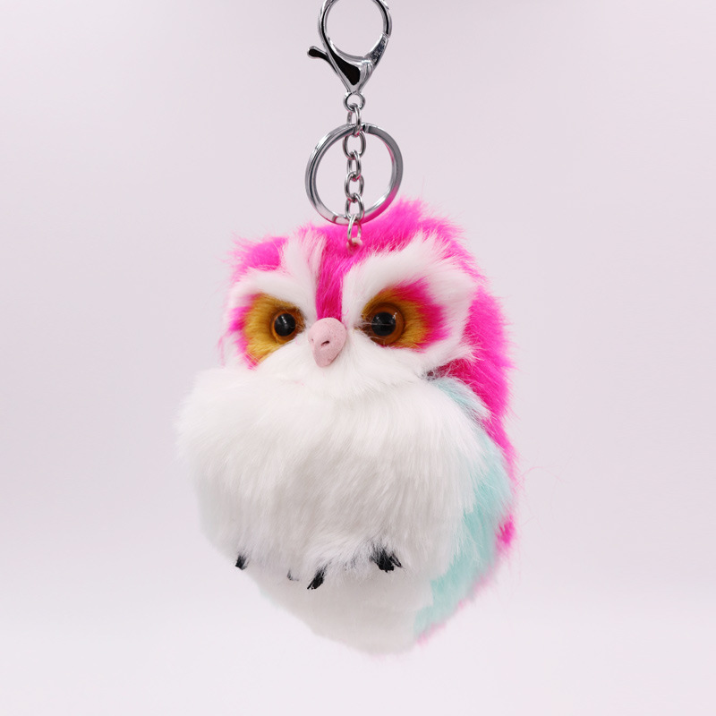 Cute Tiny Plush Faux Rabbit Fur Owl Women Girls Mini Animal Keychain On Bag  Car Trinket