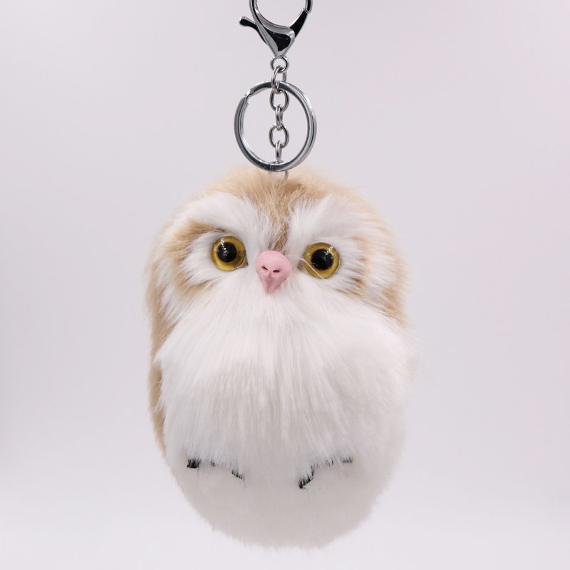 Cute Tiny Plush Faux Rabbit Fur Owl Women Girls Mini Animal Keychain On Bag  Car Trinket