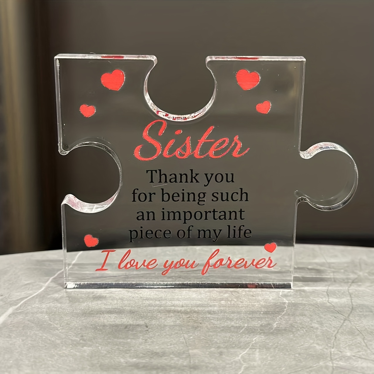 1pc, Acrylic Block Puzzle Shape Ornament - Perfect Birthday Gift For Sister  - Cute And Unique Home Decor, Room Decor And Office Decor. Give It To Your