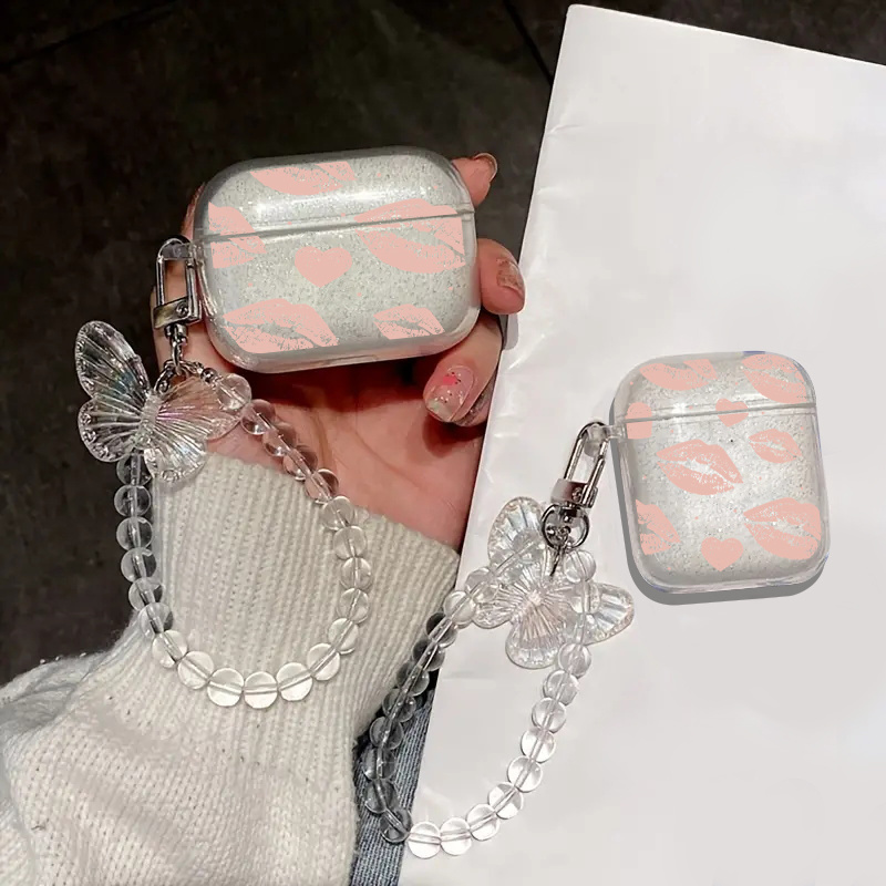 

Pink Lip & Heart Graphic Earphone Case For Airpods 1/2/3, Airpods Pro 1/2, Gift For Birthday, Girlfriend, Boyfriend, Friend Or Yourself