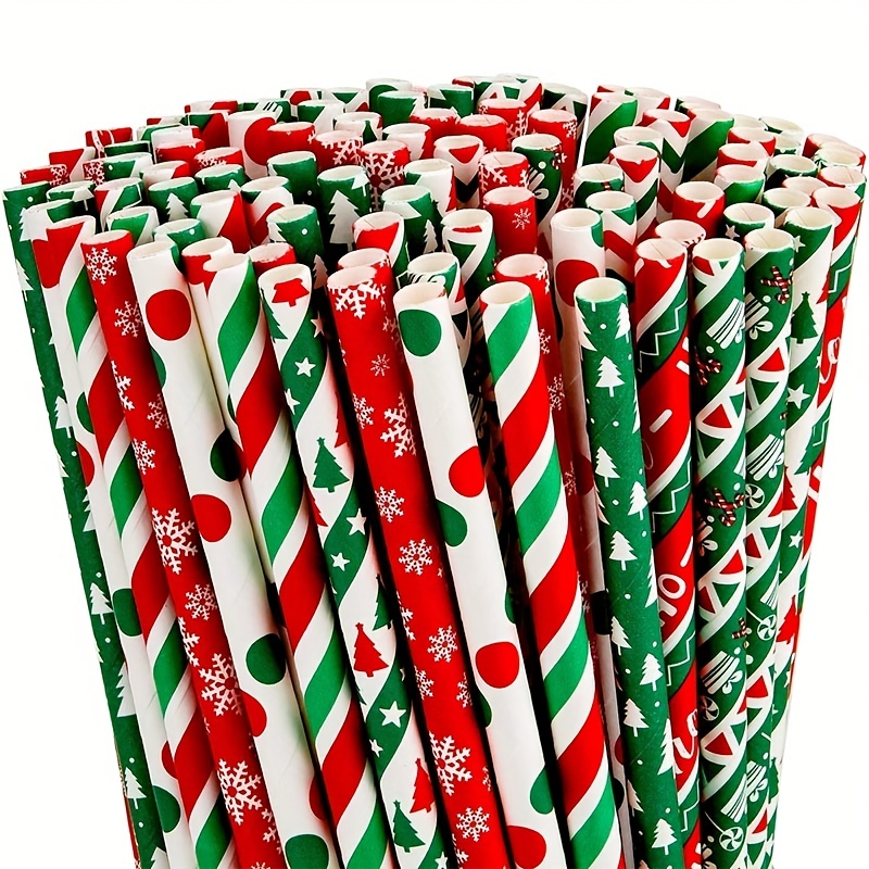 Festive 200pcs Christmas Disposable Drinking Paper Straws