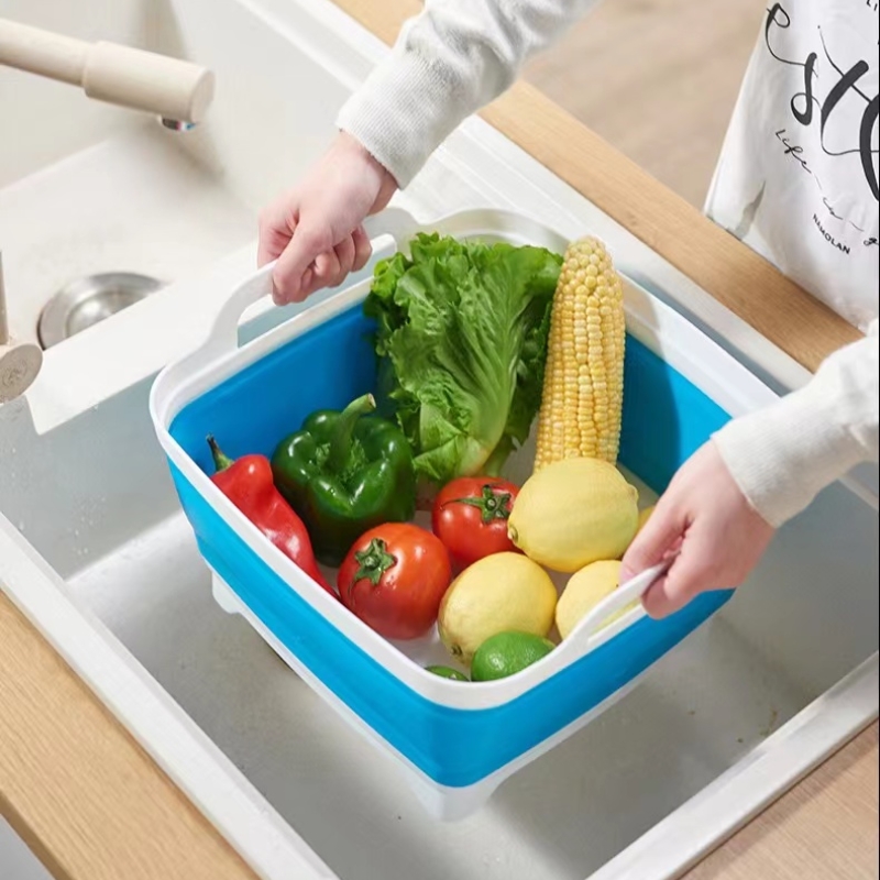 Home Spirit Collapsible Sink, Portable Dish Pan, Wash Basin Tub for Dish,  Fruits, Vegetables, Textiles, Cloths, Beverages, Integrated Handle, Plug  and
