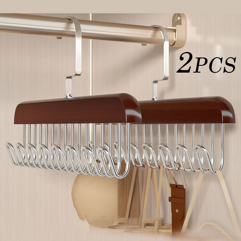 2pcs wooden clothes hanger with 8 hooks bra space saving hangers heavy duty   with 360 rotating hooks closet wardrobe organizer for tank tops camisole bathing suits bras scarfs details 0