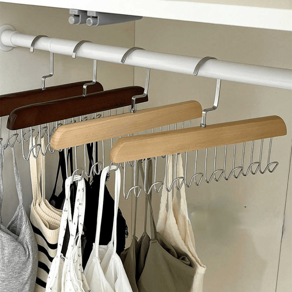 Tank Top Hanger for Closet - Monalife Bra Hangers Space Saving,360°  Rotating Wood Bra Holder Organizer,Non-Slip Foldable Metal Hooks Closet  Storage