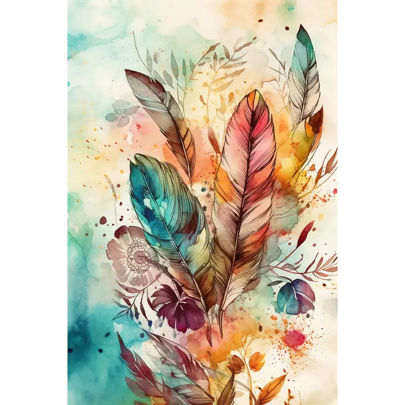 Diamond Painting Kits Colorful Feather With Flowers 5d Diy - Temu
