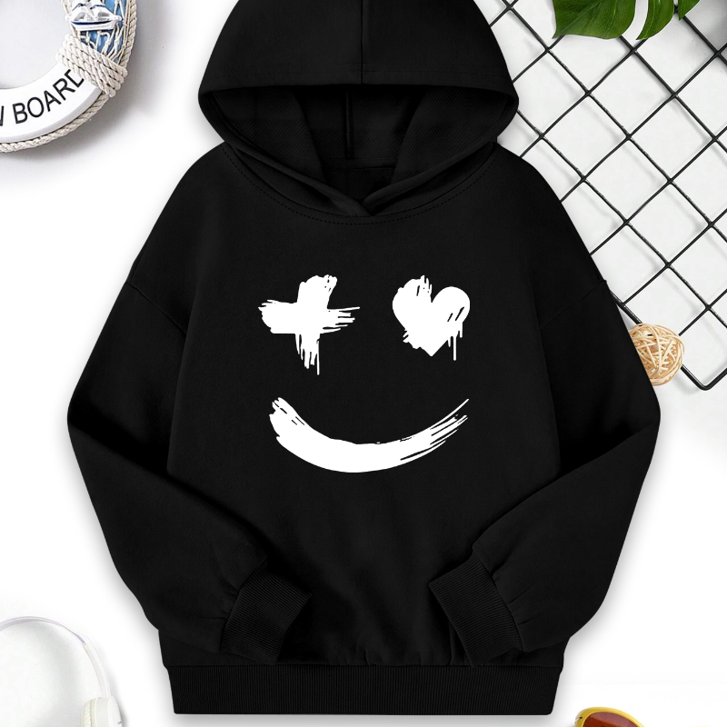 

Cute Smile Face Print Boys Casual Pullover Long Sleeve Hoodies, Boys Sweatshirt For Spring Fall, Kids Hoodie Tops Outdoor