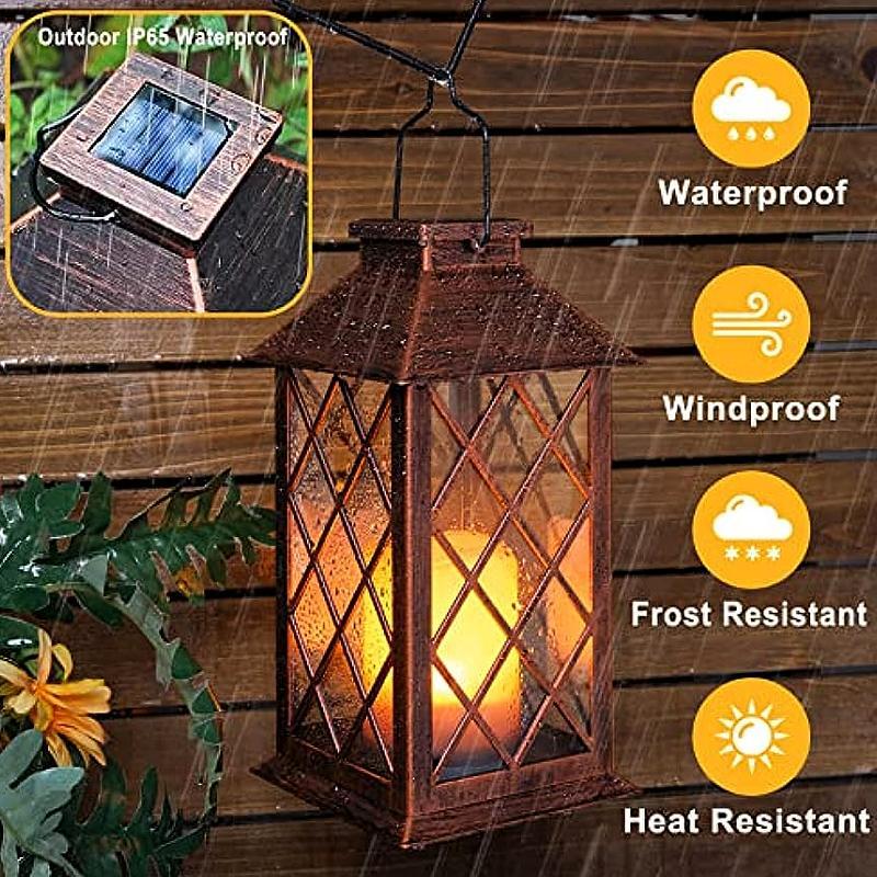 4 Pack Outdoor Hanging Solar Lantern Lights, Flickering Solar