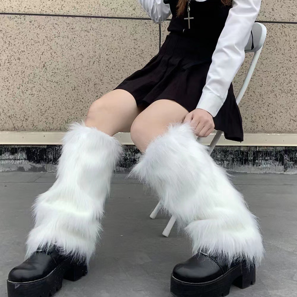 Furry Leg Warmers for Girls Kids Toddler Winter Warm Faux Fur Leg Warmers  Solid Fuzzy Boot Cuff Cover Costumes 