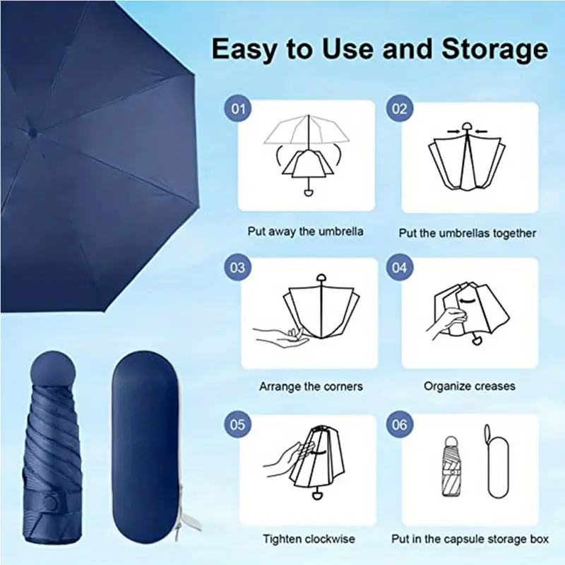 Travel Umbrella, Compact Lightweight Portable Waterproof Folding Umbrella, With 6 Ribs Reinforced UV Protection Umbrella For Men Women details 1