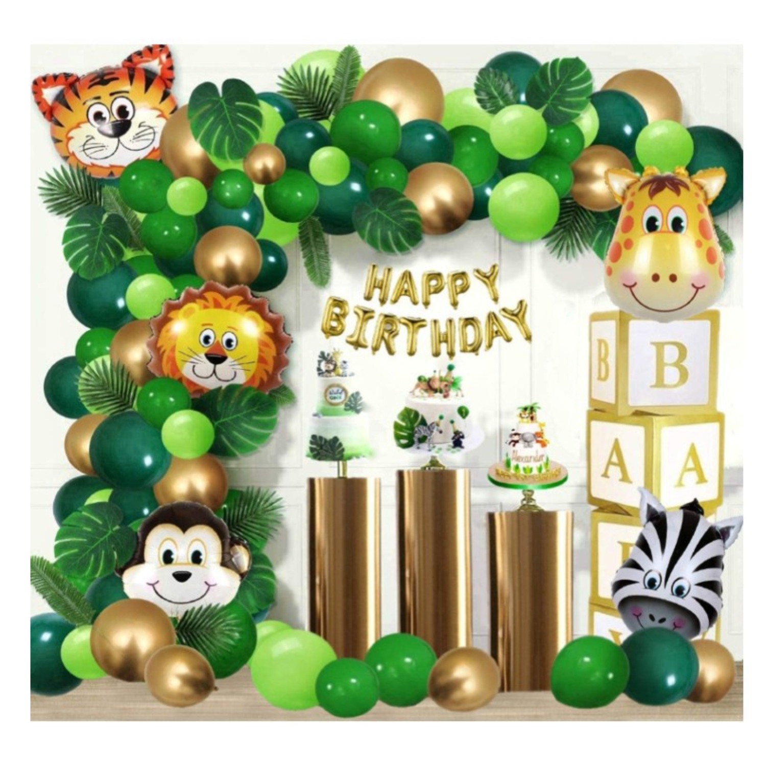 Decoraciones para Cumpleaños Safari niños Happy Birthday Guirnalda Globos  verde