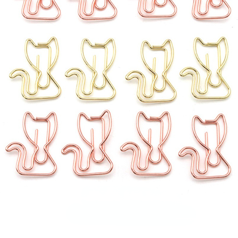 20pcs Mix Colors Metal Paper Clips Cat Bookmarks For Office Notebook Accessory