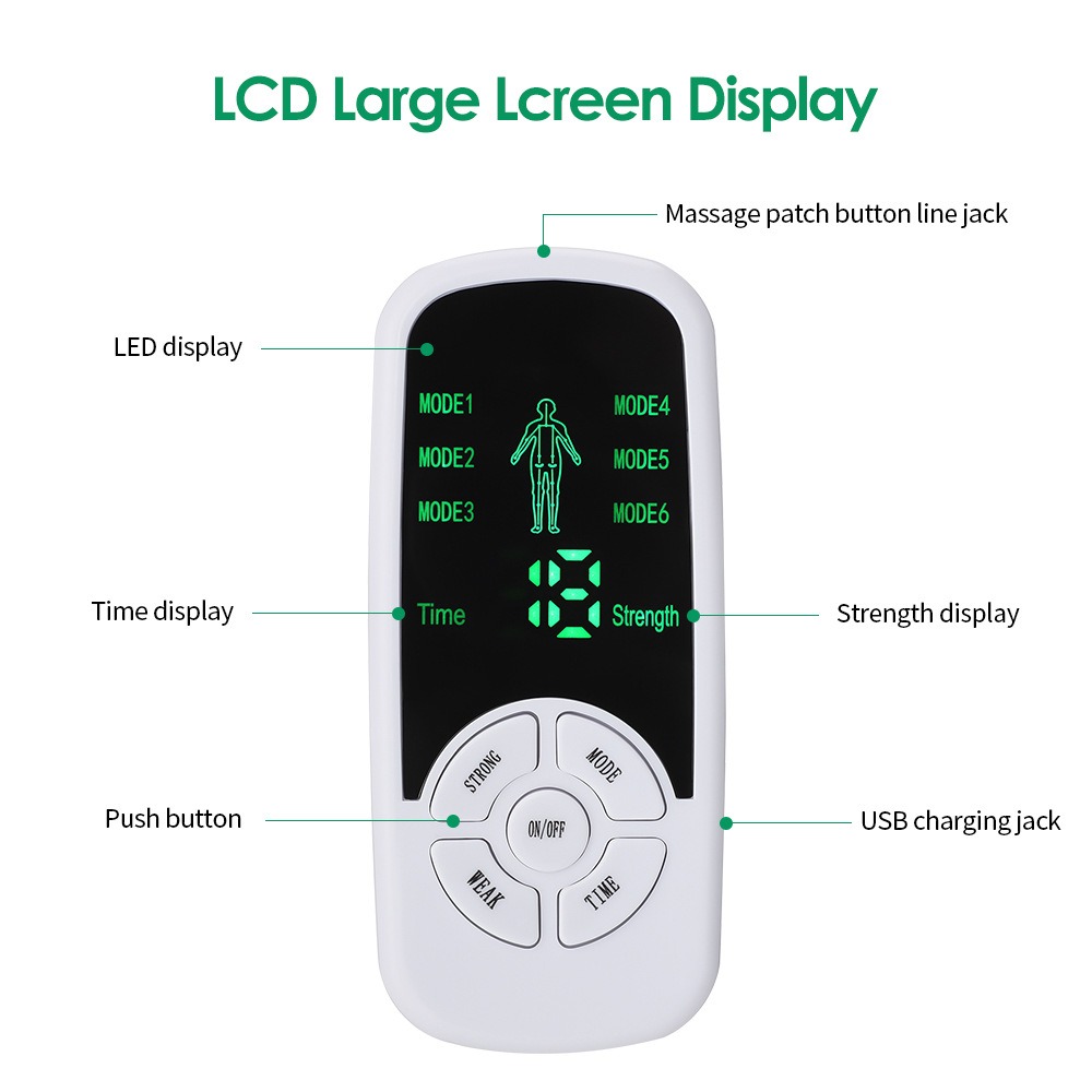 Ztoo Electric Muscle Stimulation Massager Tens Unit Machine 6 Modes Body Massager Digital Acupuncture Therapy Device Electric Pulse, White