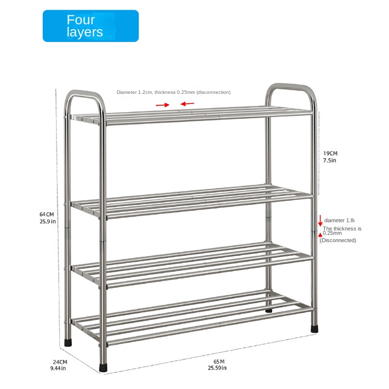 Simple Four Layer Stainless Steel Shoe Rack With Large Storage Space