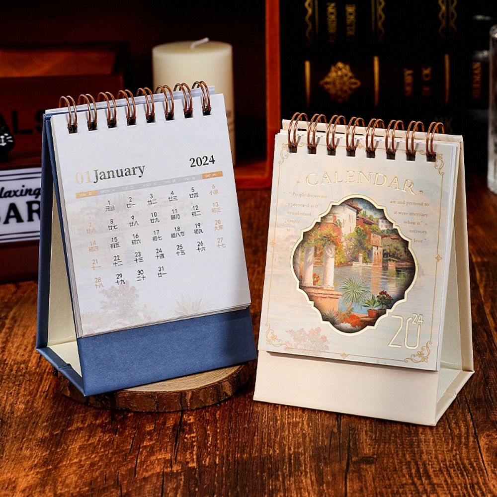 Standing Flip Calendar Mini Desk Calendar Ancient Schedule - Temu