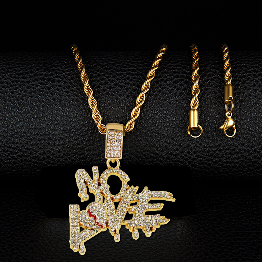 Stylish Hip Hop Broken Heart No Love Letter Necklace, Shiny Pendant Initial  Letter Chains, Cool Iced Out Jewelry For Men - Temu Austria