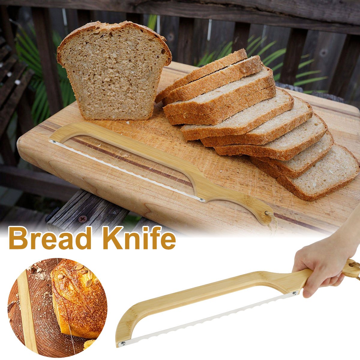 Bread Bow Cutter Stainless Steel Bread Cutting Tool with Wood Handle  Serrated Bagel Cutter Homemade Bagels
