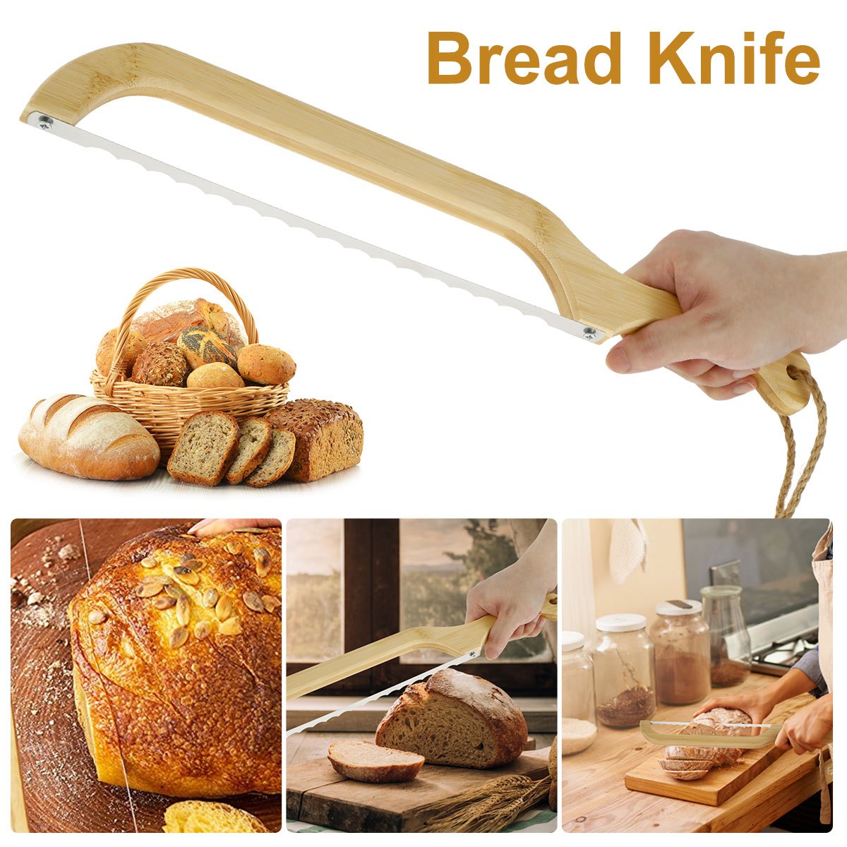 Free Shipping Wood Bread Bow Knife Sourdough Cutter Bagel Cutter