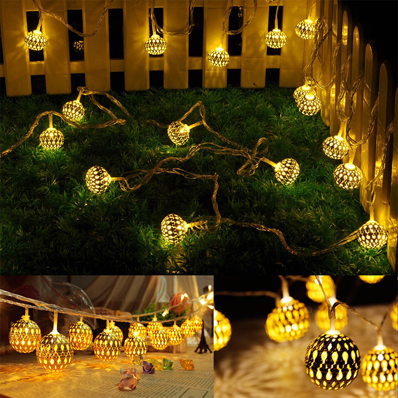 VBVC Christmas Led Light Moroccan Hollow Metal Ball Led String Lights  Battery Powered For Wedding Holiday Home Party Decoration