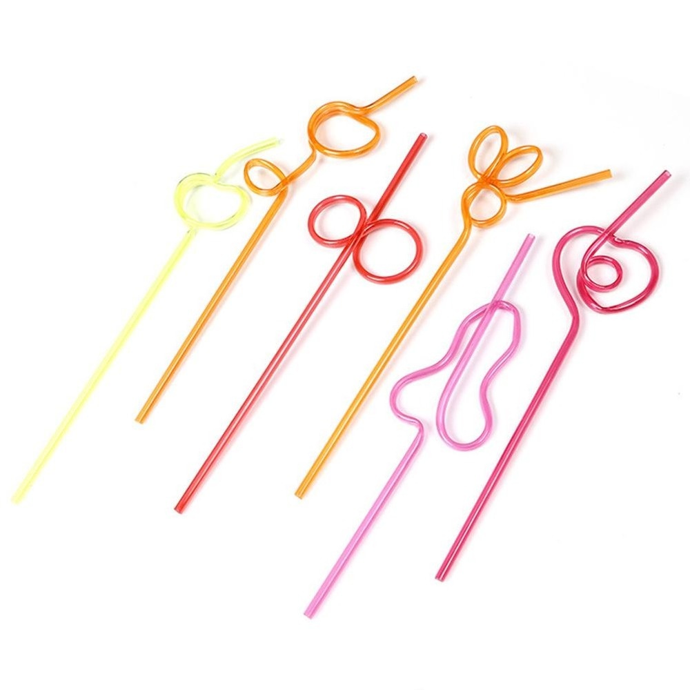 10Pcs Colorful Drinking Straws Crazy Curly Loop Plastic Straw For Party-OR