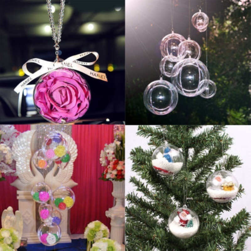 10 DIY Christmas Balls Ornaments Fillable Open Clear Hanging Ball Xmas Tree  Deco