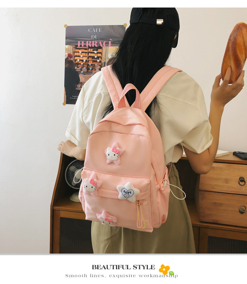 Miniso Hello Kitty Star Decor Backpack, Nylon Material Bookbag, Perfect School  Bag For Students Commuting - Temu