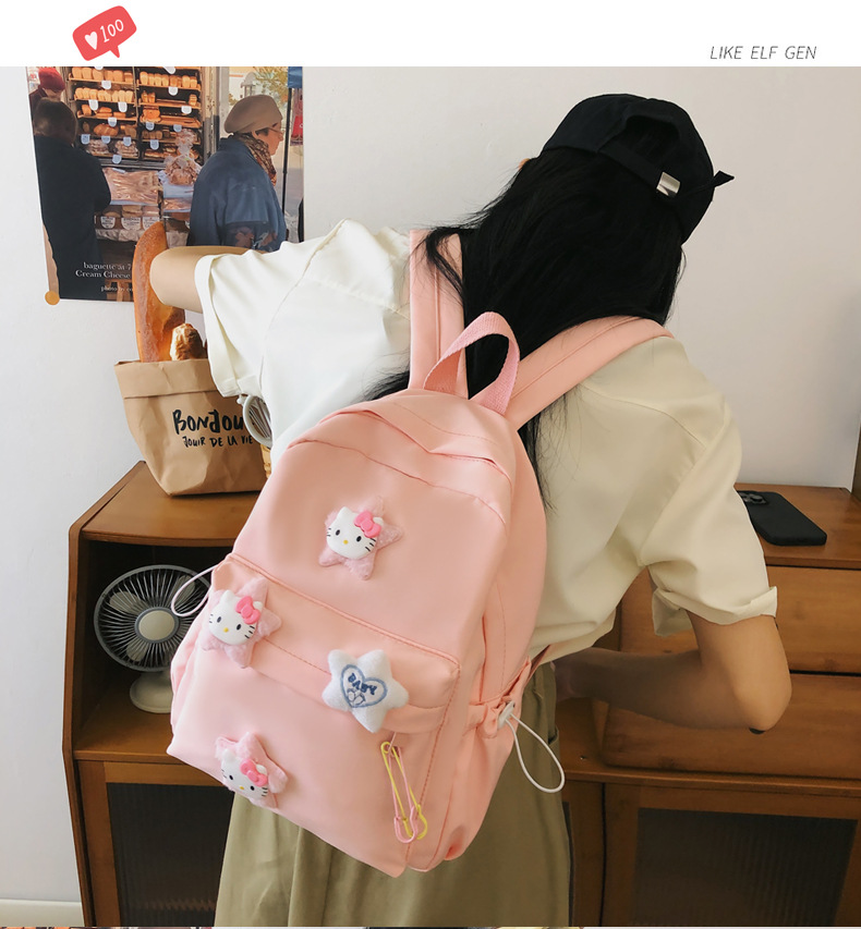 Miniso Hello Kitty Star Decor Backpack, Nylon Material Bookbag, Perfect School  Bag For Students Commuting - Temu